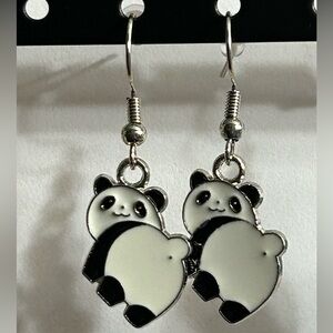 Handmade Metal Cute Black & White Panda Bear Earrings Brand New